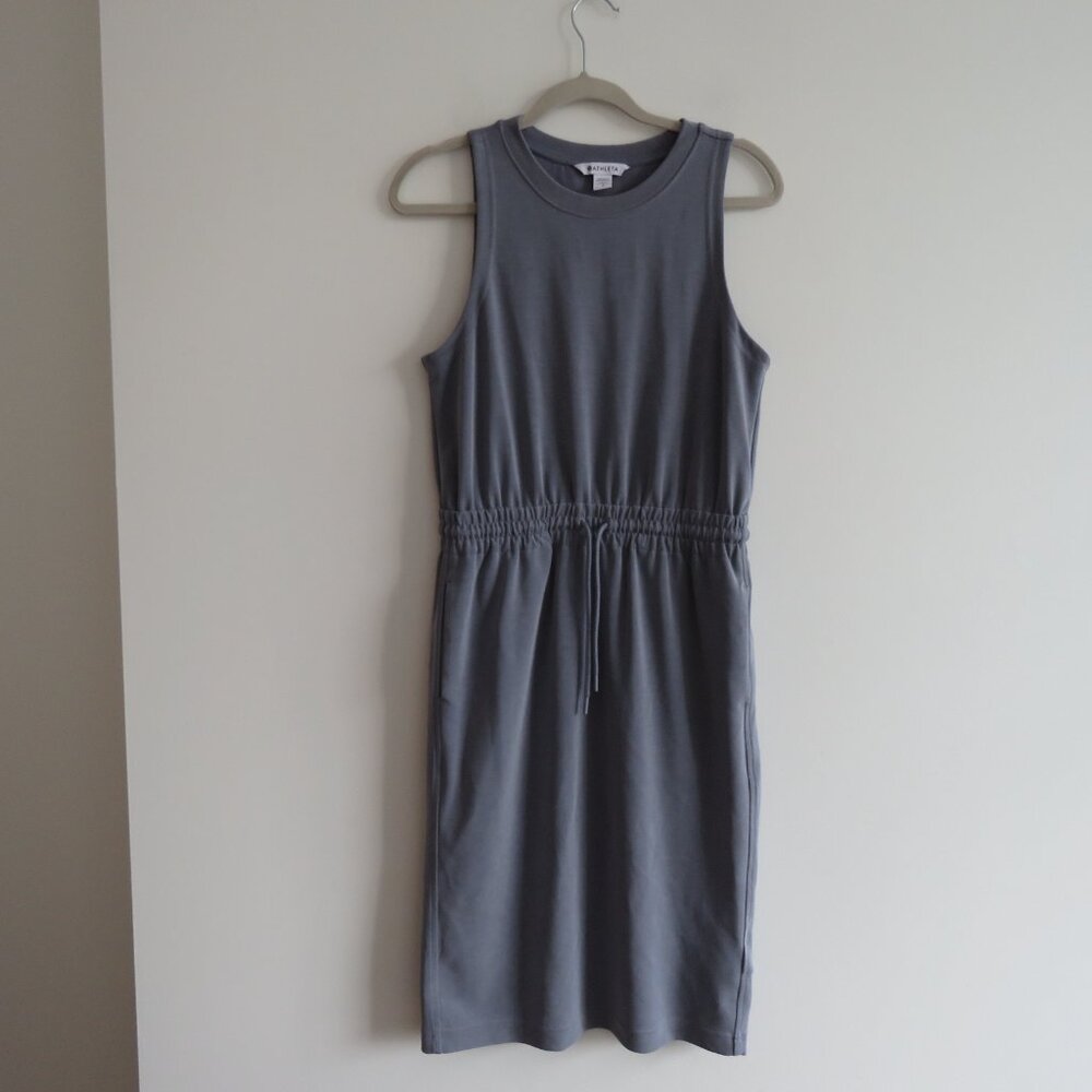 ATHLETA Seasoft Midi Dress in Coastline Blue Travel Casual Stretch Neutral Sz S - Picture 2 of 11